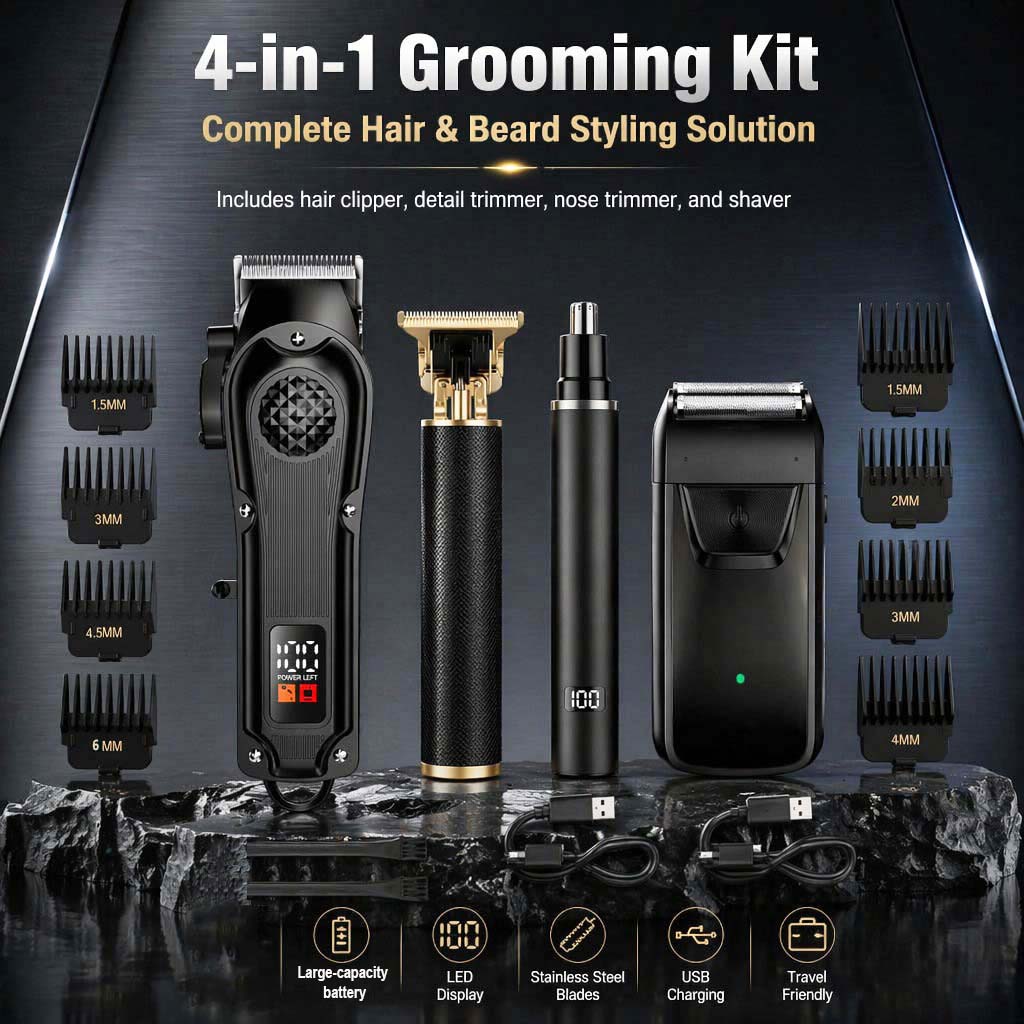 Electric Shaver Rotary - 4-in-1 남성용 헤어 클리퍼 세트 (LED